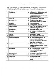 English Worksheet: Woman living without money for 16 years