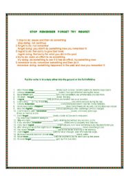 English Worksheet: verbs followed by gerunds or infinitives with change in meaning