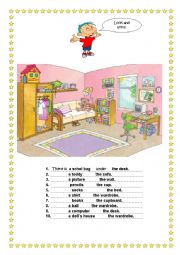 English Worksheet: There is...There are... + prepositions WORKSHEET