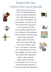 English Worksheet: people in my town-song
