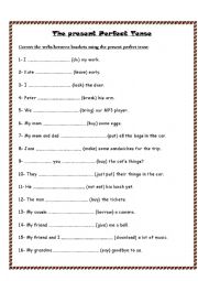 English Worksheet: The Present Perfect Tense