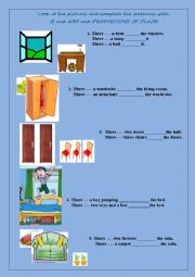 English Worksheet: Prepositions of Place - There is and There are