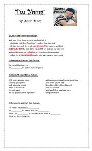English Worksheet: Im yours by Jason M. SONG
