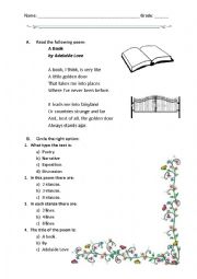 English Worksheet: a poem about school