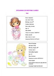 English Worksheet: Speaking cards about her 