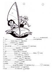 English Worksheet: Colour the picture and revise verbs to be and have got.