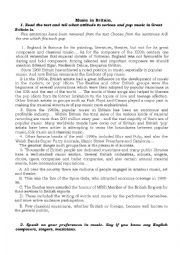 English Worksheet: Music in Britain
