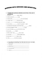 English Worksheet: WORKING WITH GERUNDS AND INFINITIVES