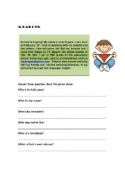 English Worksheet: Reading about him 