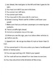 English Worksheet: Listening activity, guesing Road signs from a description