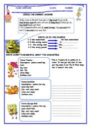 English Worksheet: describing cartoon characters