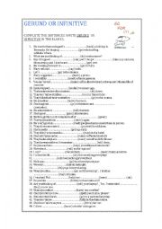 English Worksheet: GERUND OR INFINITIVE