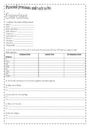 English Worksheet: Personal pronouns and verb to be