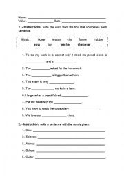 English Worksheet: vocabulary evaluation