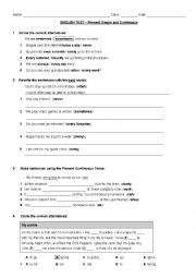 English Worksheet: test about present simple and continuous