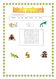 English Worksheet: Animals wordsearch