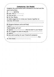 English Worksheet: COMMUNICATION POST READING 9th grade 