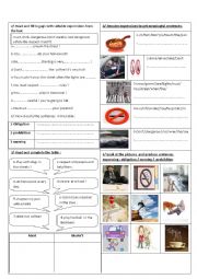 English Worksheet: must / mustnt / be careful