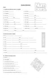 English Worksheet: Numbers 