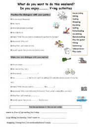 English Worksheet: Do you want to.............V infinitive?  and Do you enjoy .........V+ ing?  Dialogues.