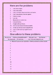 English Worksheet: Problems and Advices