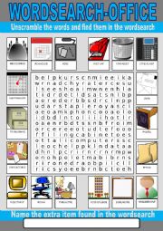 English Worksheet: Office Wordsearch