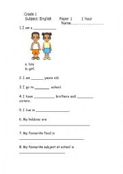 Grade 1 English Exam 2012