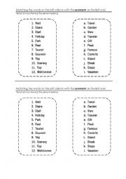 English Worksheet: Vocabulary - Matching words - Traveling
