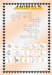 English Worksheet: animals crossword