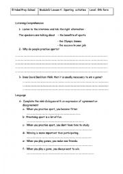 English Worksheet: sporting activities