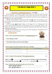 English Worksheet: 7th END TERM TEST 2