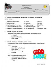 English Worksheet: listening test - environment