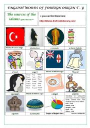 English Worksheet: ENGLISH WORDS OF FOREIGN ORIGIN T - Y (TURKIC, WELSH, YIDDISH) - a pictionary