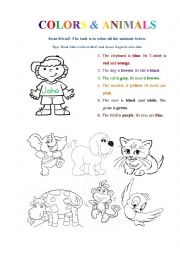 English Worksheet: Colors and animals