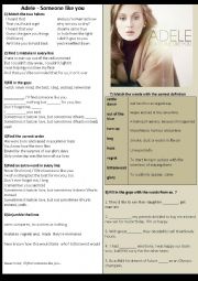 English Worksheet: Adele - someone like you song worksheet