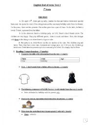 English Worksheet: 7th form end of term test 2