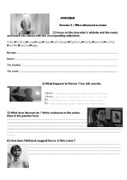 English Worksheet: PSYCHO : THE SHOWER SCENE