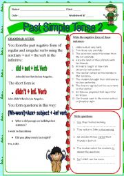 English Worksheet: Past Simple 2  Grammar Guide