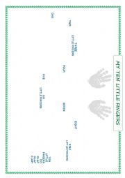 English Worksheet: Ten Little Fingers Song/Worksheet