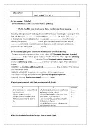 English Worksheet: Mid Term Test 9th form (Environment and health) 