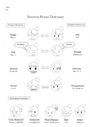 English Worksheet: Emotion Picture Dictionary and Giving Reason 1 of 2
