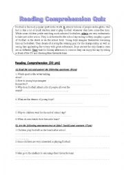 English Worksheet: Reading Comprehension Quiz