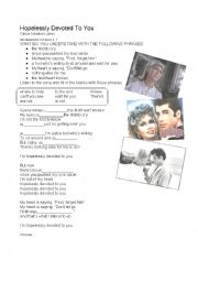 English Worksheet: hopelessly devoted to you - song lyrics