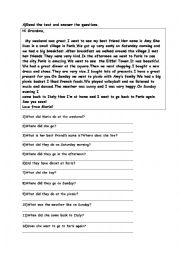 English Worksheet: my weekend holiday