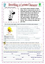 English Worksheet: Describing A Cartoon Character (Easy)