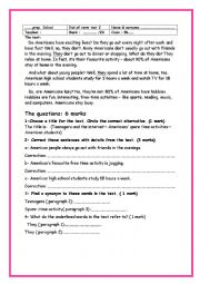 English Worksheet: 8th form end of term test 2 part 1