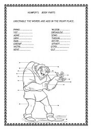English Worksheet: humpers body parts.