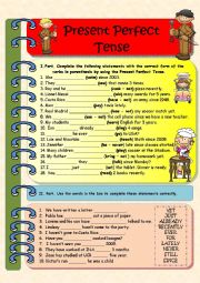 English Worksheet: Present Perfect Tense (Black and White Version) Key Included