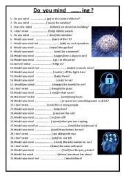 English Worksheet: Would you mind - gerund    WOULD  YOU MIND GOING 