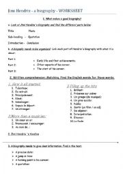 Worksheet  on Jimi Hendrix s biography 